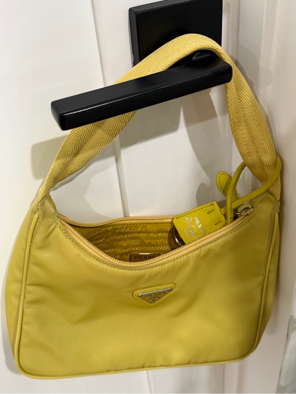 Prada Yellow Nylon Shoulder Bag with Logo Tag - Picture 2 of 3